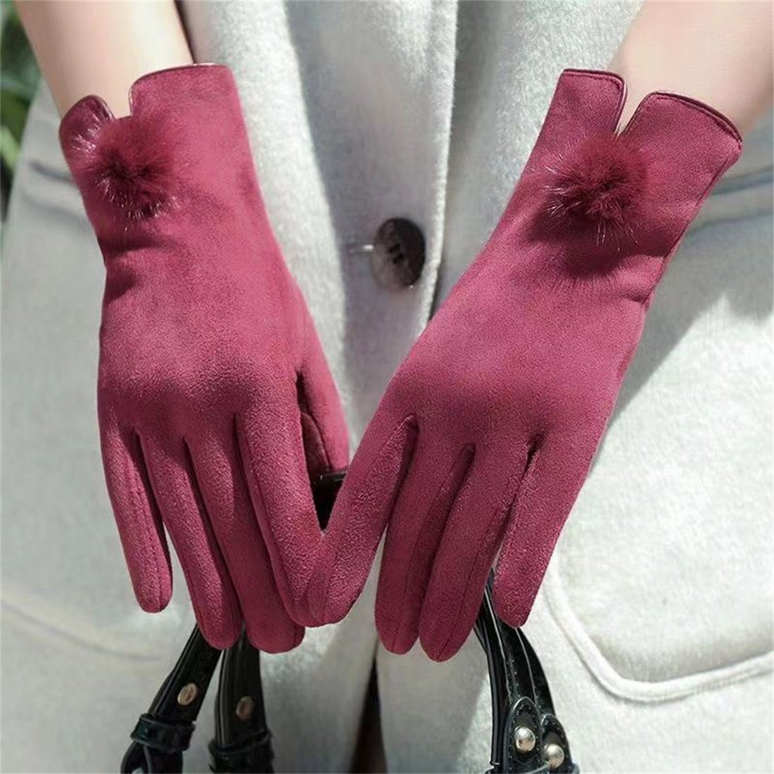 DÖRÖY Fleecehandschuhe Damen Wintermode gepolsterte warme Handschuhe, Touchscreen-Handschuhe Rot