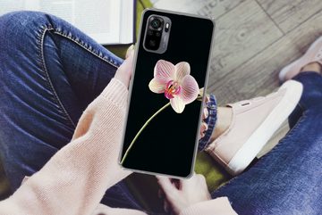 MuchoWow Handyhülle Orchidee - Blumen - Schwarz - Rosa - Knöpfe, Phone Case, Handyhülle Xiaomi Redmi Note 10, Silikon, Schutzhülle