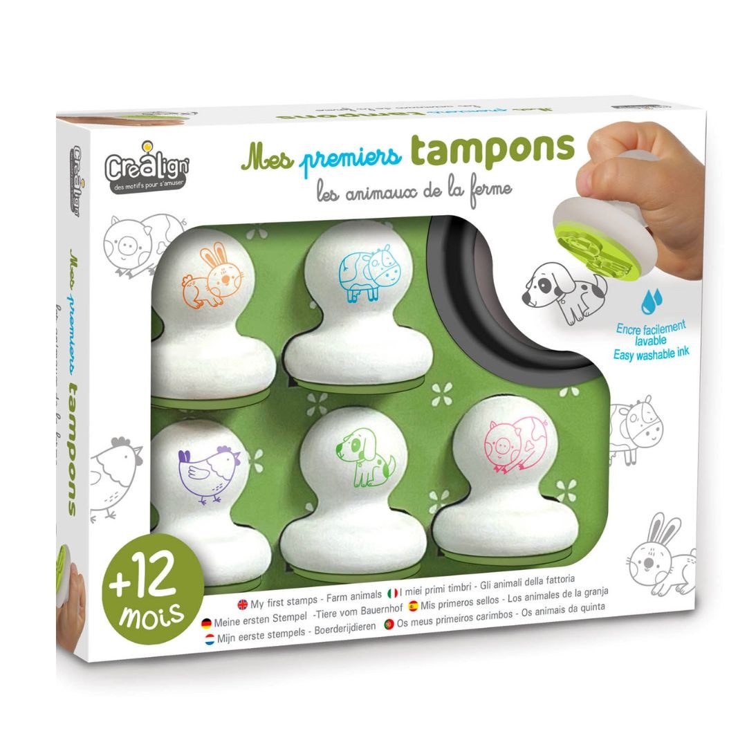 suebidou Wachsmalstift Meine ersten Stempel ergonomische Griffe Savannen-, Bauernhoftiere, perfekt für kleine Hände zum Halten und Greifen