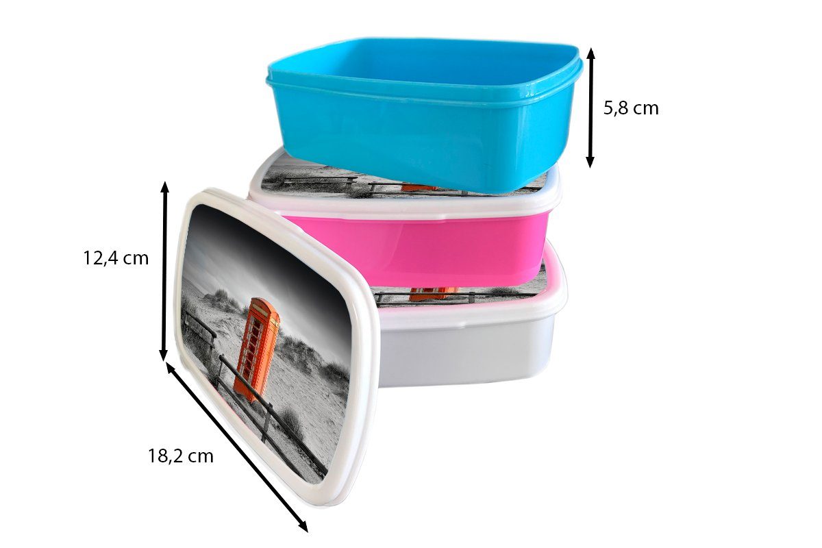 Mädchen Lunchbox mit Erwachsene, Kunststoff, und für Schwarz-Weiß-Foto Telefonzelle, Brotbox für und Jungs Kinder (2-tlg), Ein MuchoWow einer Brotdose, britischen