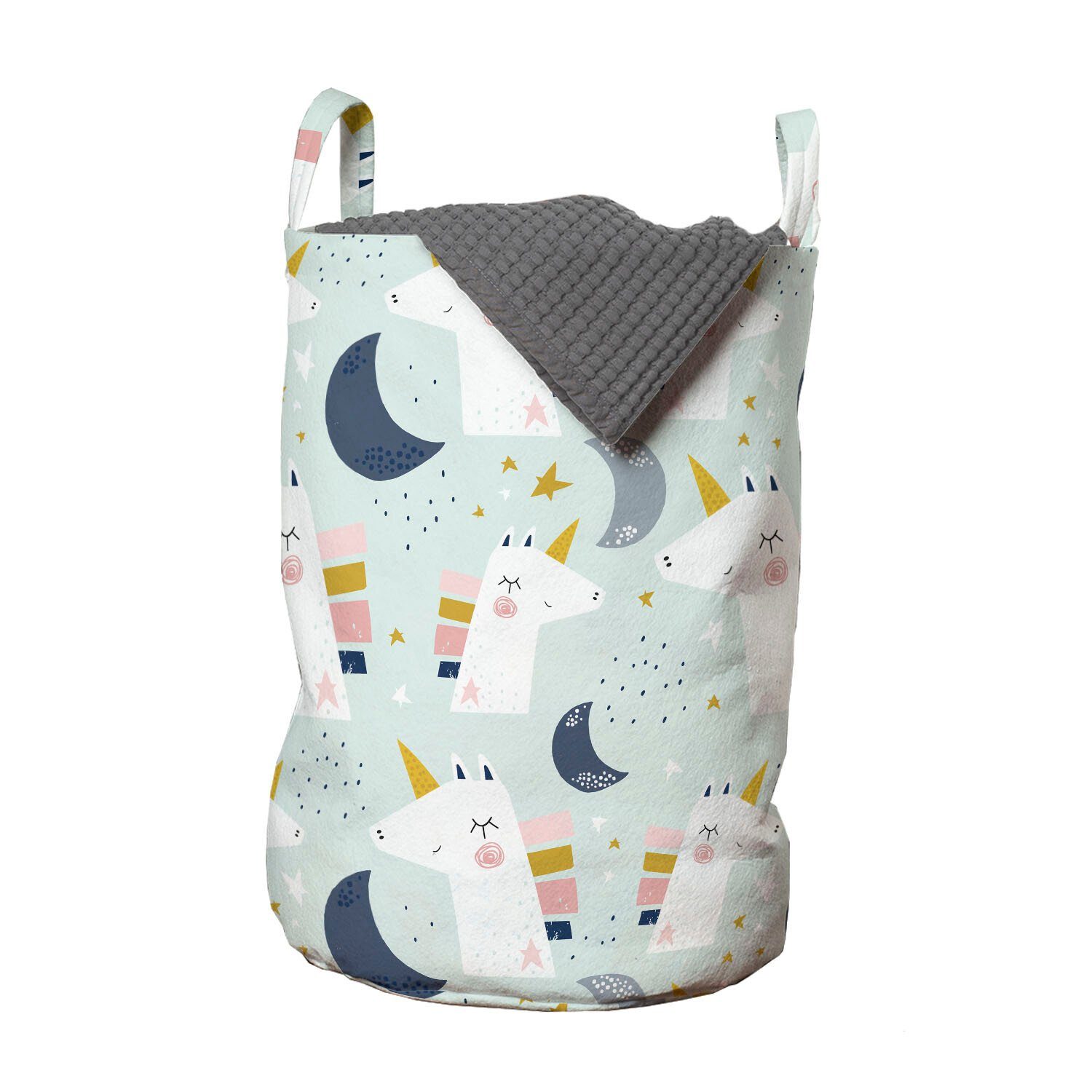 Abakuhaus Wäschesäckchen Wäschekorb mit Griffen Kordelzugverschluss für Waschsalons, Kindergarten Unicorns-Mond-Sterne Spots