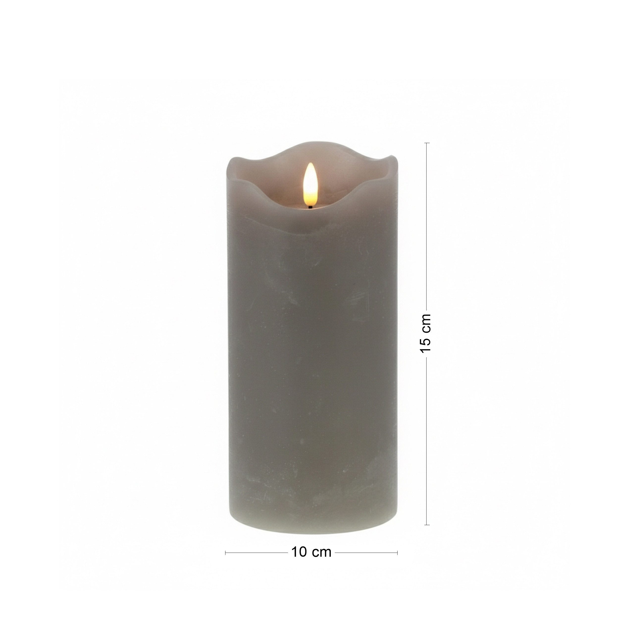 Fachhandel Plus LED-Kerze LED-Echtwachskerze Grau mit 3D-Flamme & Timer, in 3 Größen (1-tlg), auch in der Nähe von Vorhängen oder in Regalen bedenkenlos einsetzbar