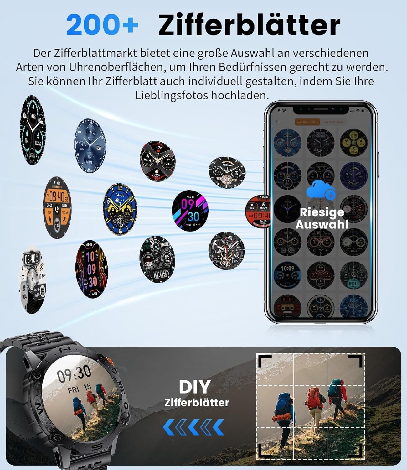 Lige Smartwatch (1,43 Zoll, Andriod IP68 Sprachassistent mit Display Wasserdicht Always-on iOS), Telefonfunktion