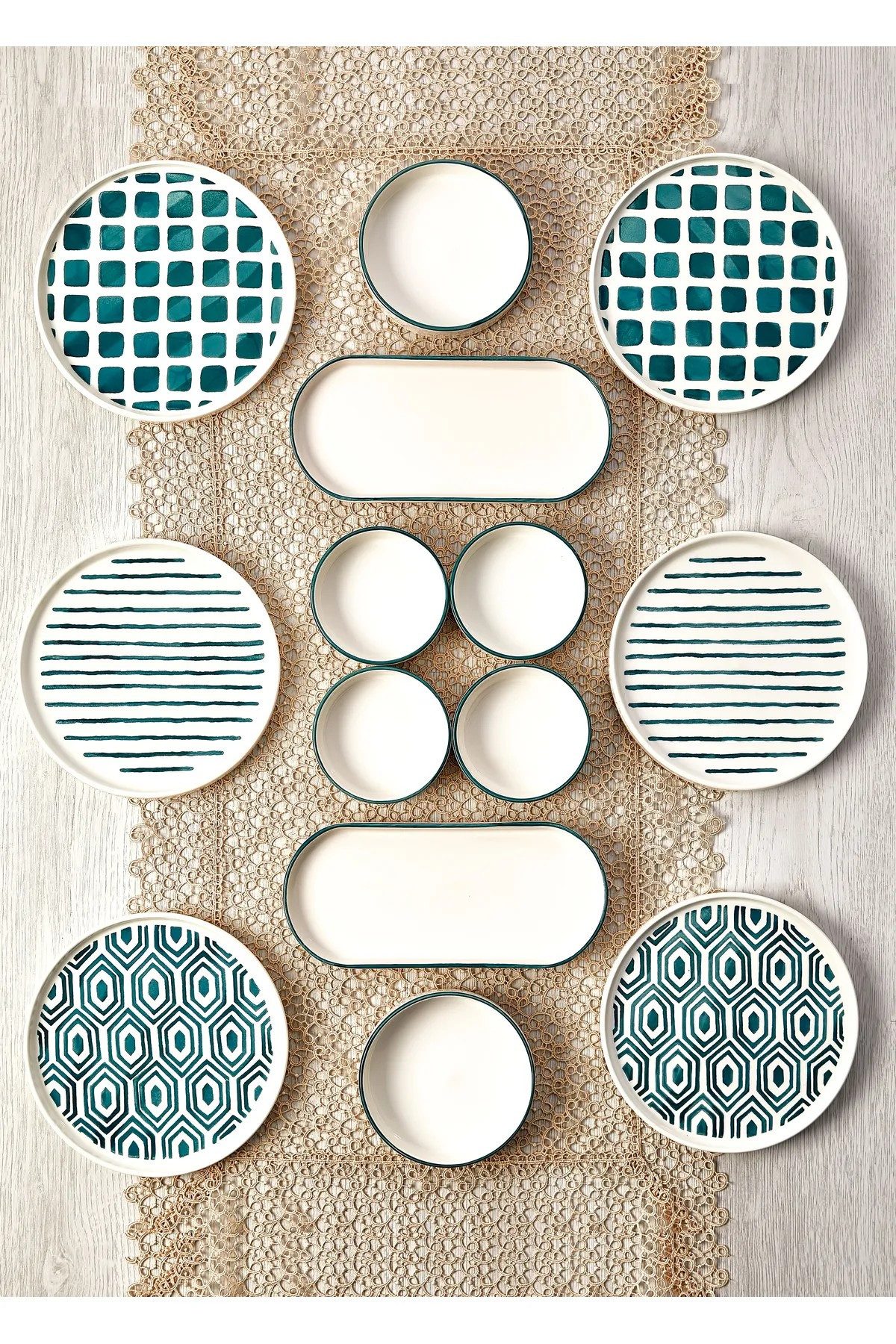 Hermia Concept Frühstücks-Geschirrset 6 Tellern, 2 Platten und 6 Schüsseln Dieses Set 100 % Keramik (14-tlg), 6 Personen, Keramik, Steinzeug, spülmaschinenfest und mikrowellengeeignet