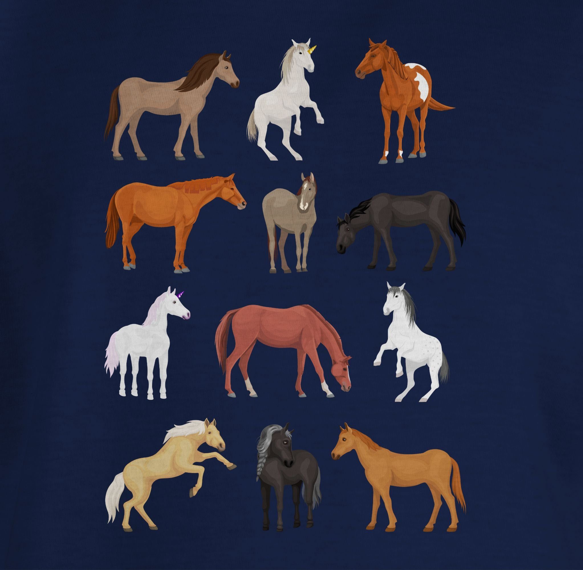 Dunkelblau Animal Reihe T-Shirt 3 Print Tiermotiv Shirtracer Pferde