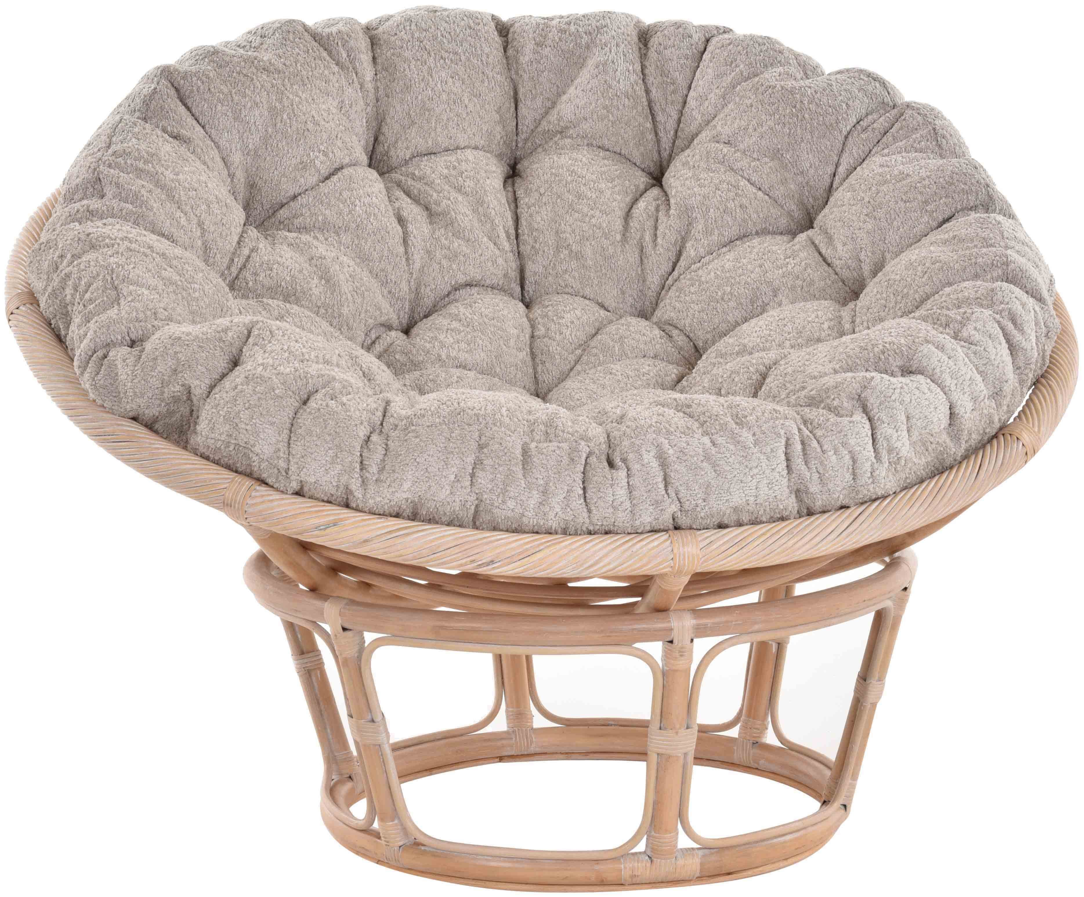 Krines Home XXL-Sessel Papasansessel XXL mit Kissen Relax Papasan Chair (120cm), Natur Rattan Liegesessel