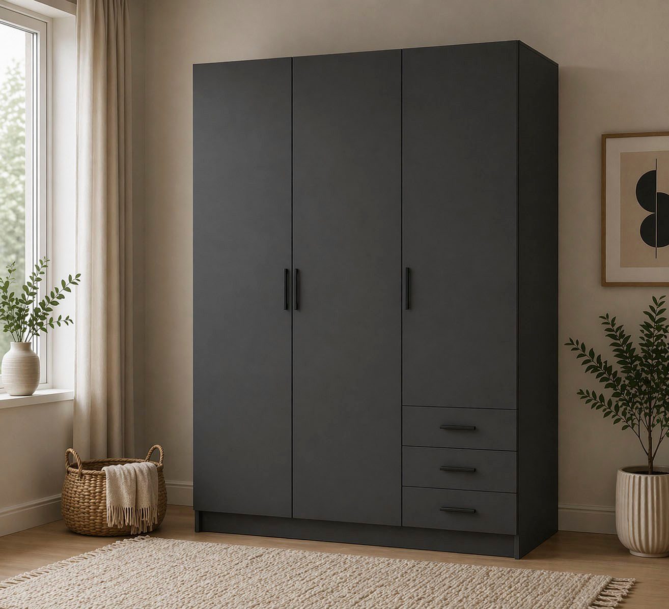 Home affaire Kleiderschrank Sprint, viel Stauraum, robuste Qualität, 3 Breiten 98, 147, 195 cm Breite 98,5/147 oder 195,5 cm, je mit Einlegeböden und Kleidersta – Bild 2 von 5