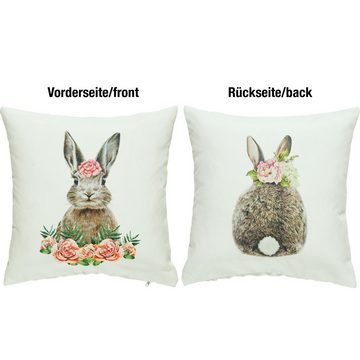 Kissenbezug Kissenhülle "Hase mit Blumen" 2er-Pack, REDBEST (2 Stück), Motiv