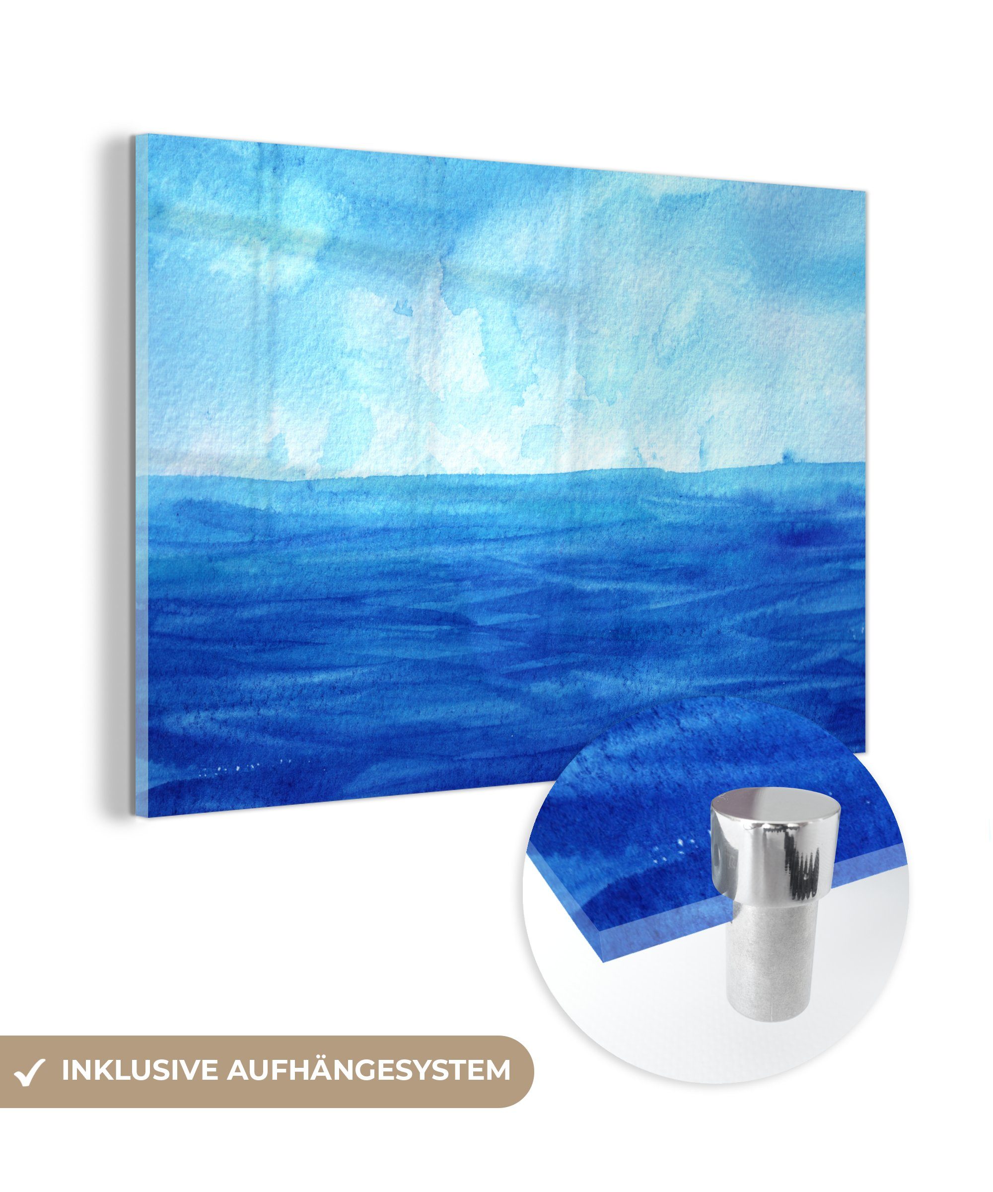 MuchoWow Acrylglasbild Meer - Aquarell - Himmel, (1 St), Acrylglasbilder Wohnzimmer & Schlafzimmer