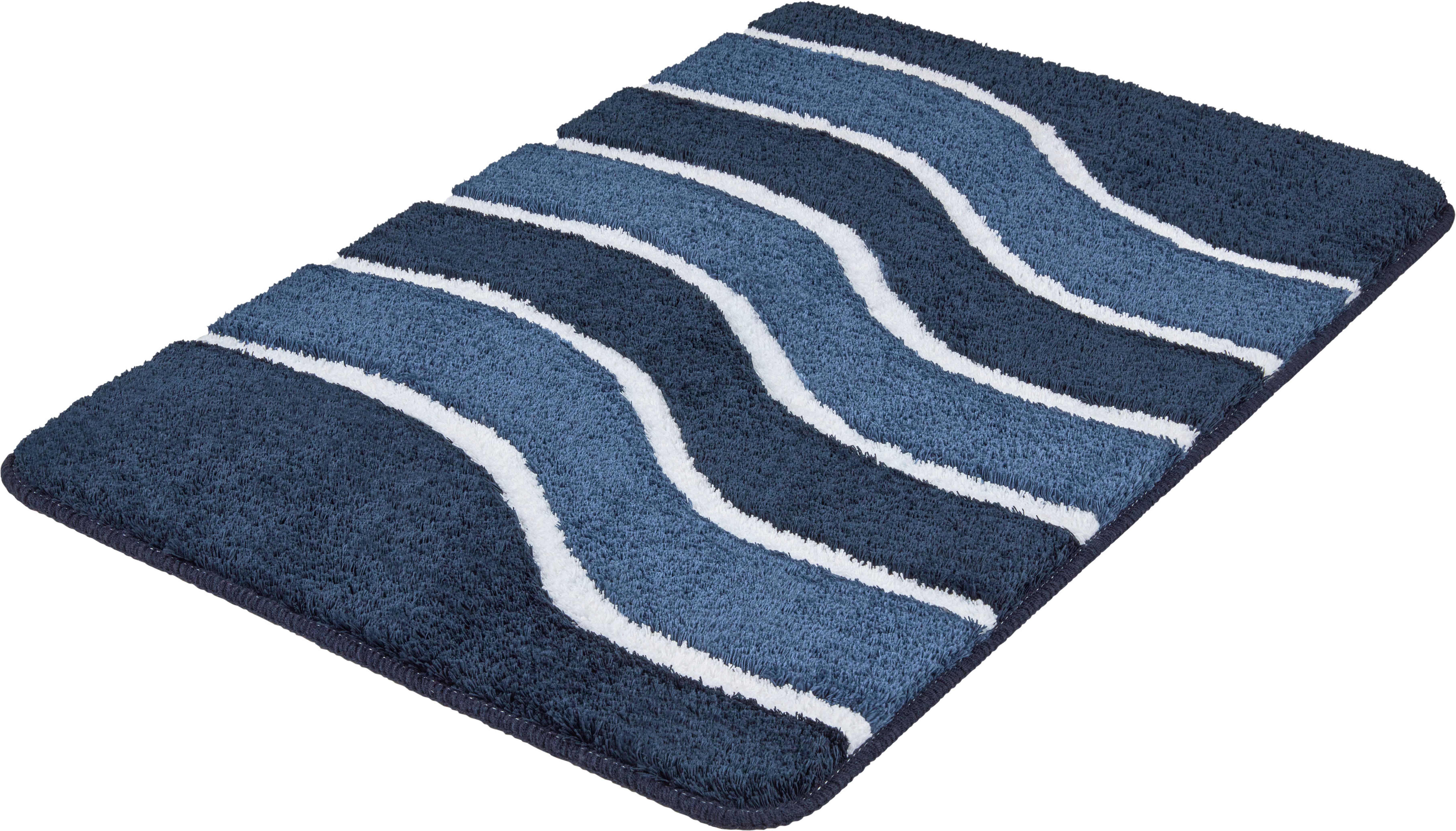 MEUSCH Badematte Lara, Höhe 20 mm, rutschhemmend beschichtet, fußbodenheizungsgeeignet, Polyester, rechteckig, Wellen-Design mit flauschigen weißen Akzenten