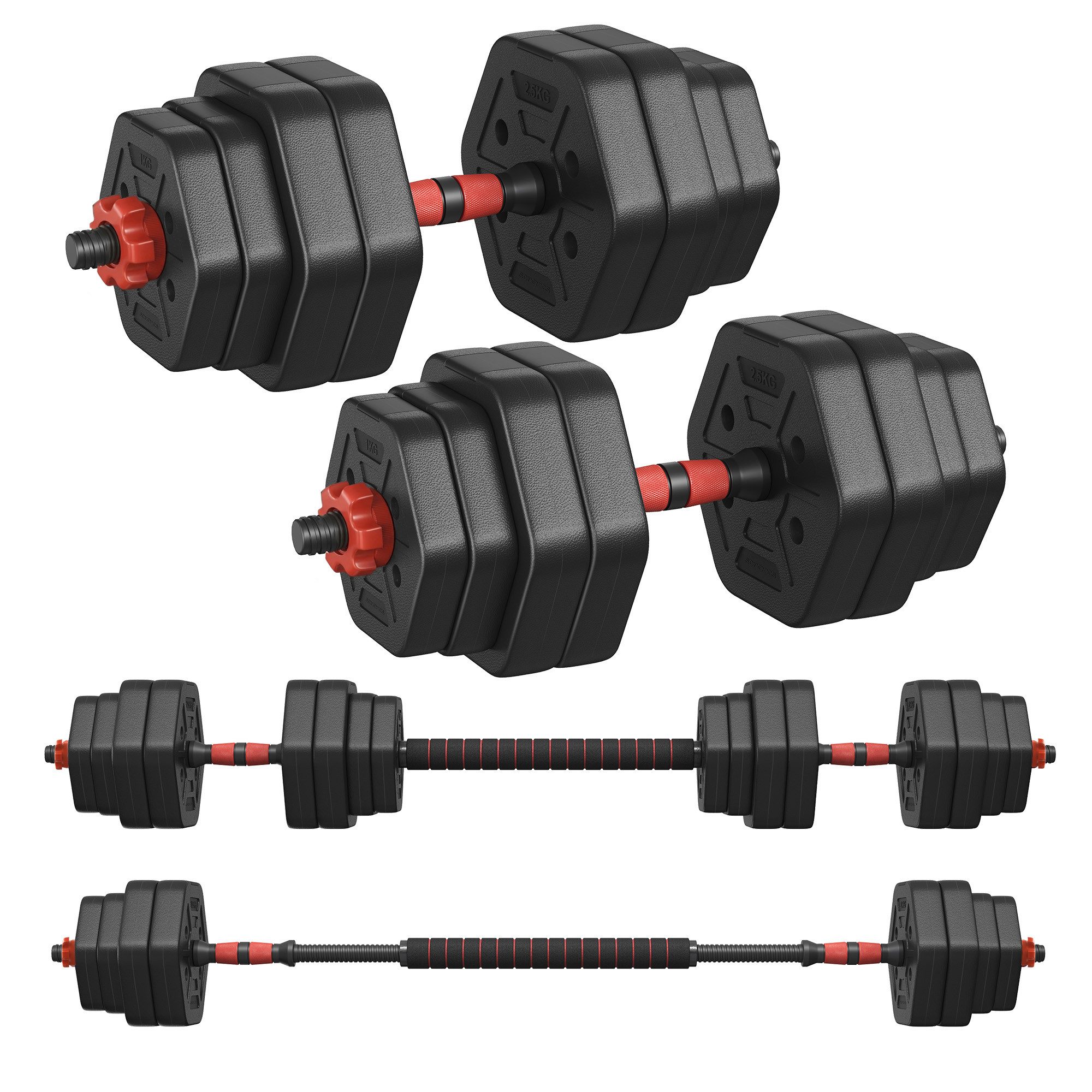 SONGMICS Hantel-Set Hanteln mit Verbindungsstange, Hexagon, Kurzhantelset, für Workout, Fitnesstraining, Gewichtheben für Zuhause, Fitnessstudio