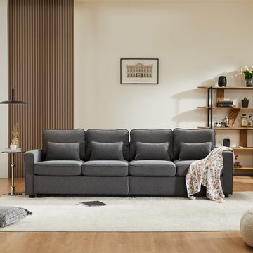 HAUSS SPLOE Sofa Sofa Couch Wohnzimmersofa Modernes 4-Sitzer-Sofa aus Leinenstoff, Viersitzer-Sofa mit Armlehnentaschen und 4 Kissen, einfaches Sofa für Wohnzimmer, Wohnung, Büro