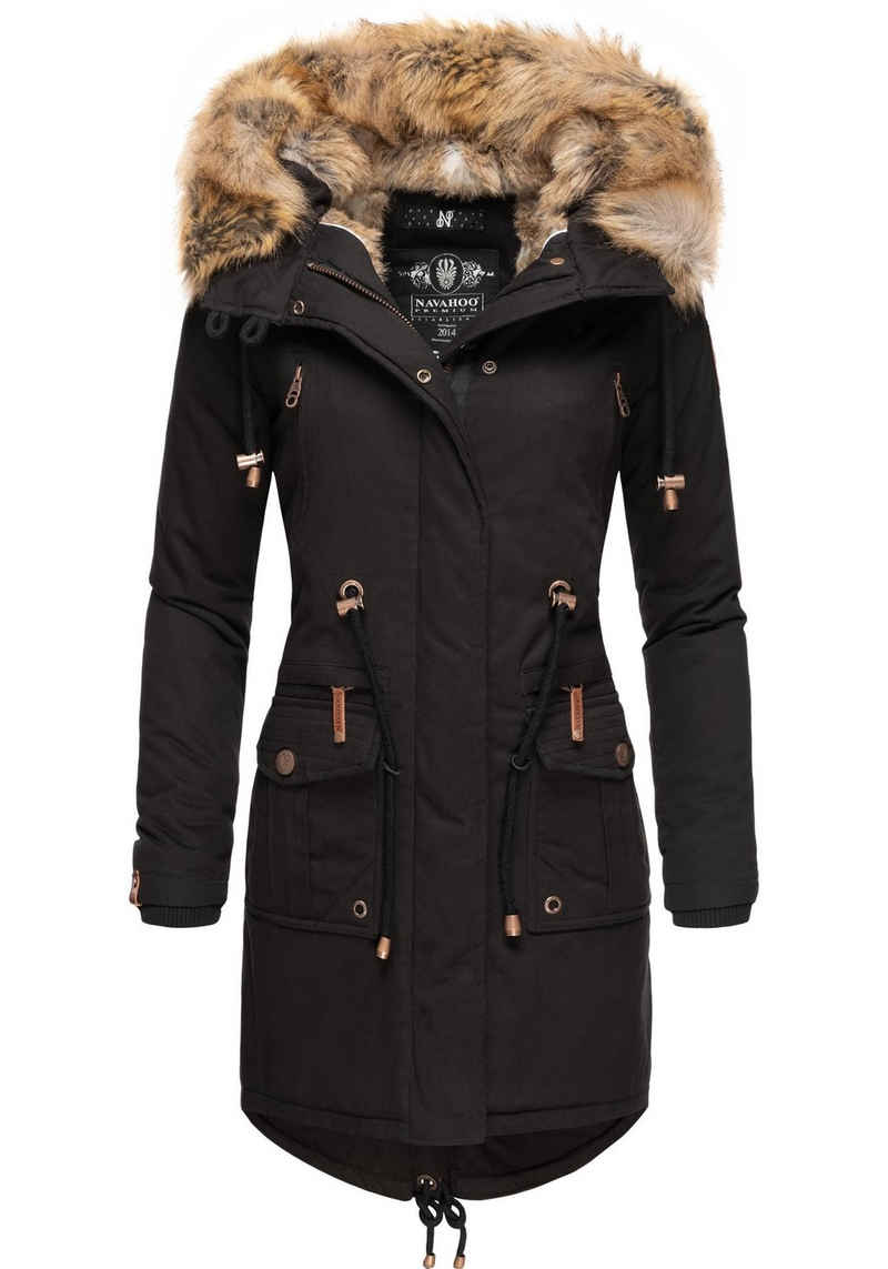 Navahoo Wintermantel Rosinchen stylischer Damen Winter Baumwollparka mit Kunstfell