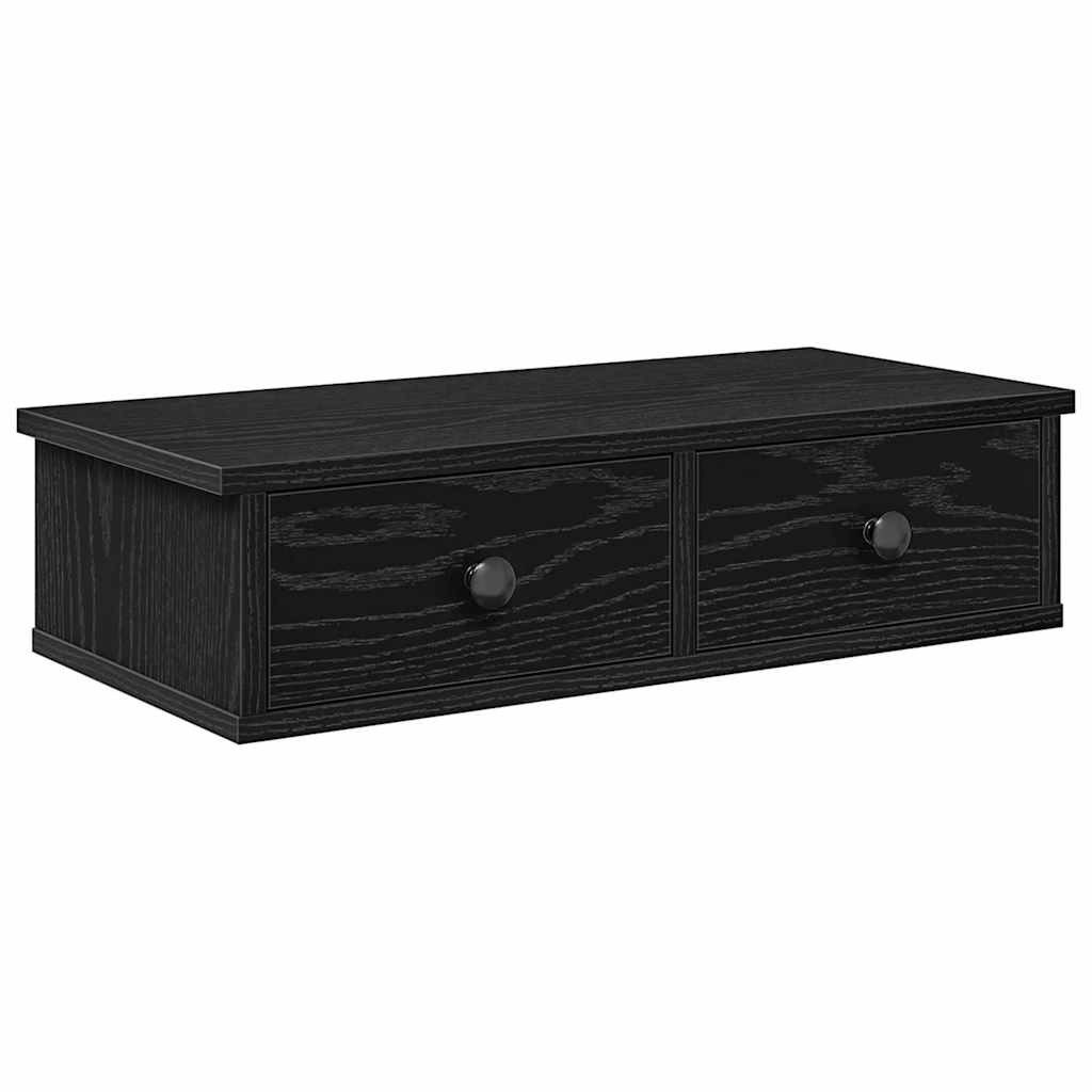vidaXL Regal Wandregal mit Schubladen Schwarz 60x28x15 cm Holzwerkstoff, 1-tlg.