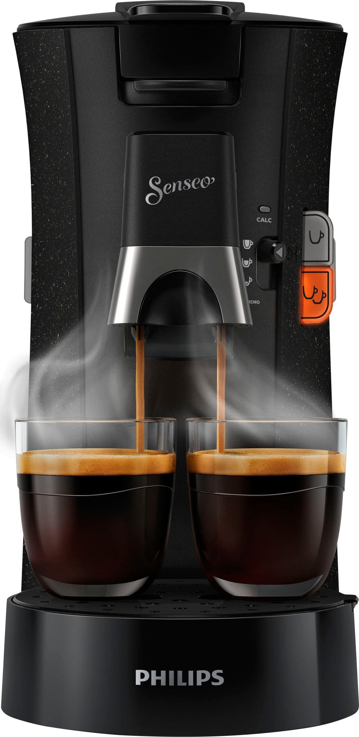 Philips Senseo Kaffeepadmaschine Select ECO 37% Memo-Funktion, aus Gratis-Zugaben €14,-UVP) +3 CSA240/20, recyceltem (Wert Kaffeespezialitäten, Plastik