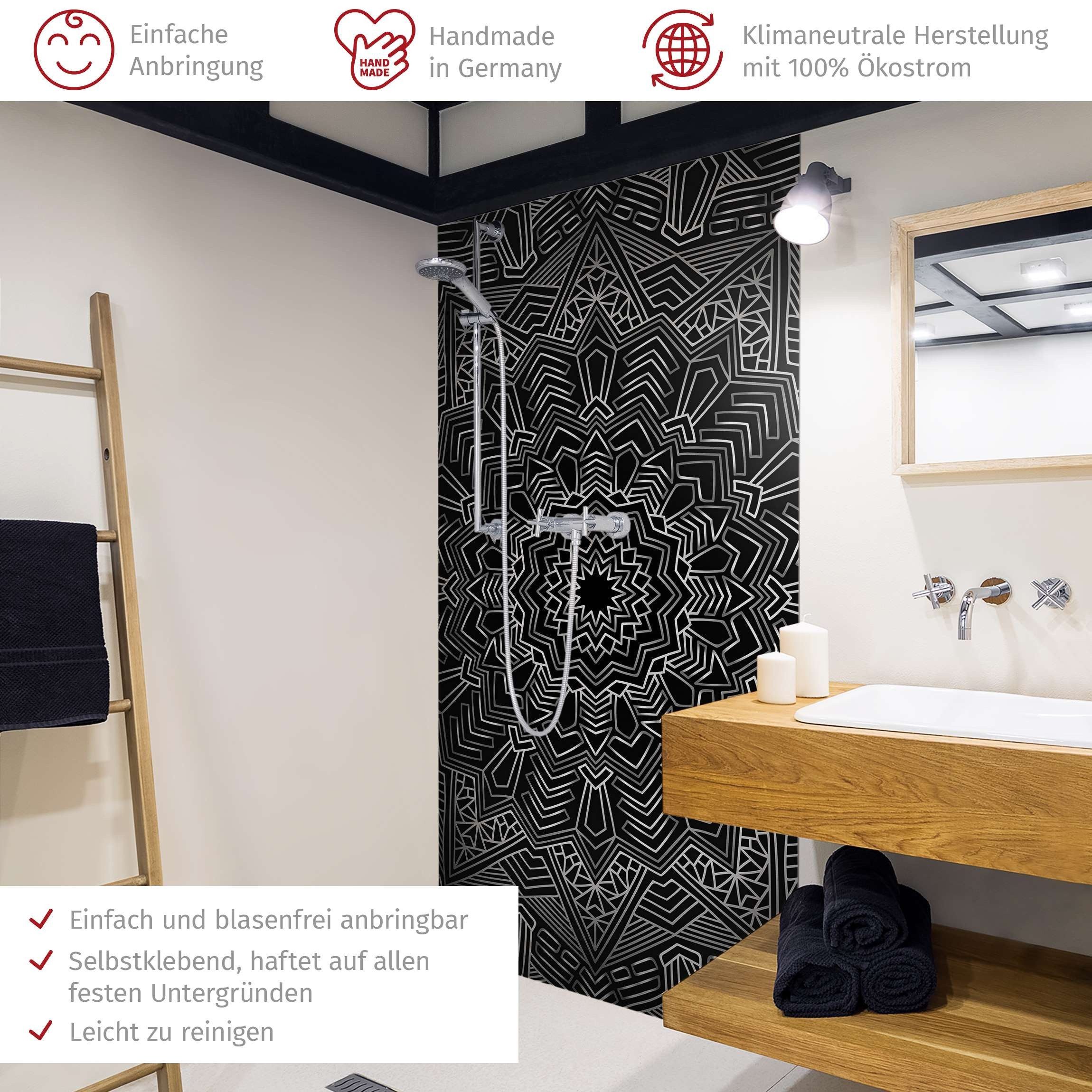 Thumbnail - Bilderdepot24 Badrückwand Mandala silber Duschrückwand ohne Bohren Dusche Muster, (1-tlg., Hart-Folie Premium matt 0,61 ...