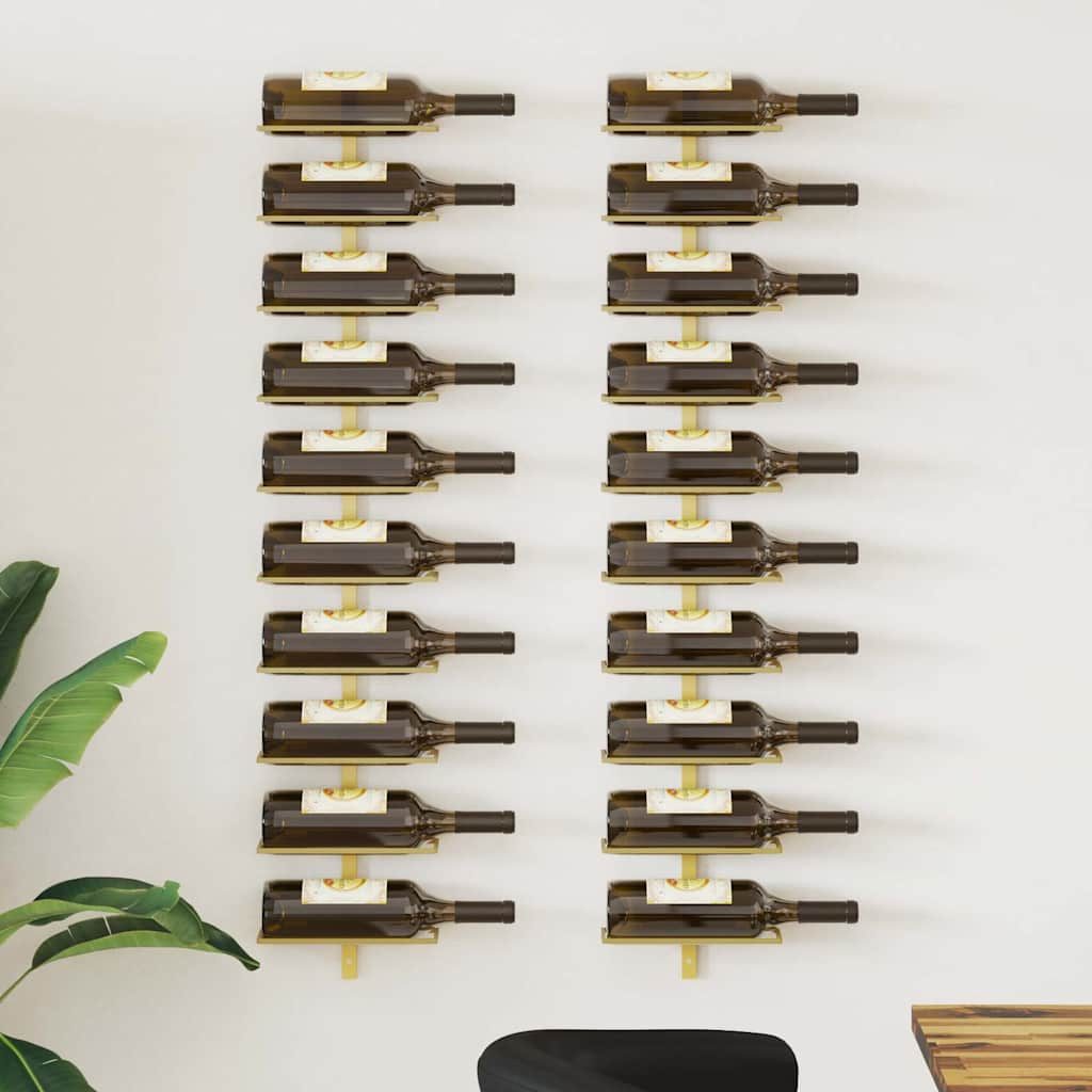 furnicato Weinregal Wand-Metall 24 x 9 x 120 cm Golden für 10 Flaschen, 1-tlg., Rostgeschützte Flaschenhalterung für Küche, Bar und Speisekammer