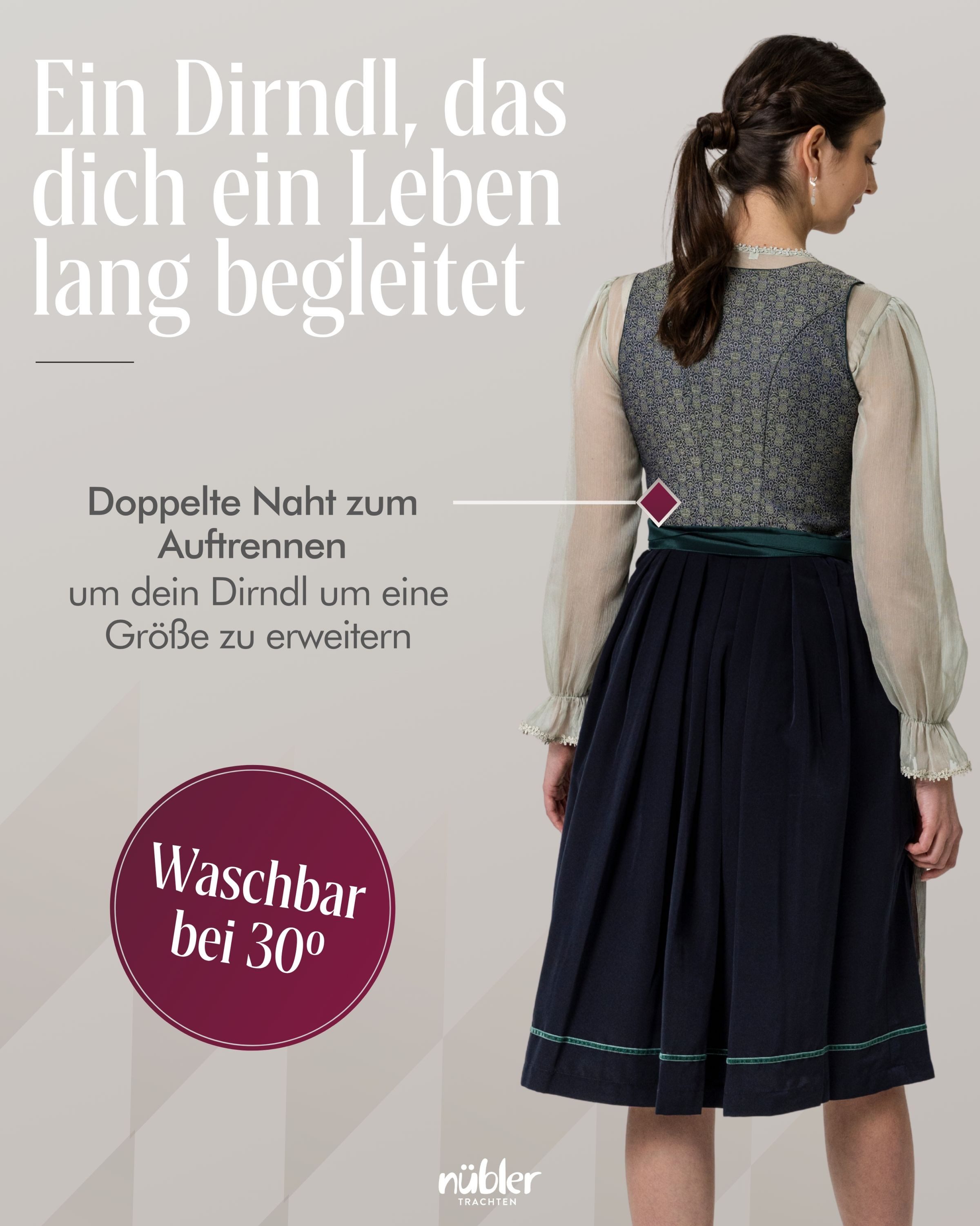 Nübler Dirndl Dirndl midi Lea in Grün von Nübler - Rocklänge 70 cm