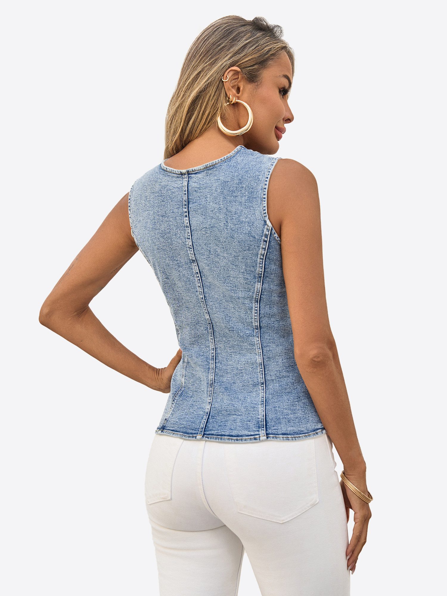 Imily Bela Jeansweste Damen Denim mit Rundhalsausschnitt und Knopfleiste Slim Fit (Packung, 1-tlg., 1per-Pack) in Unifarbe