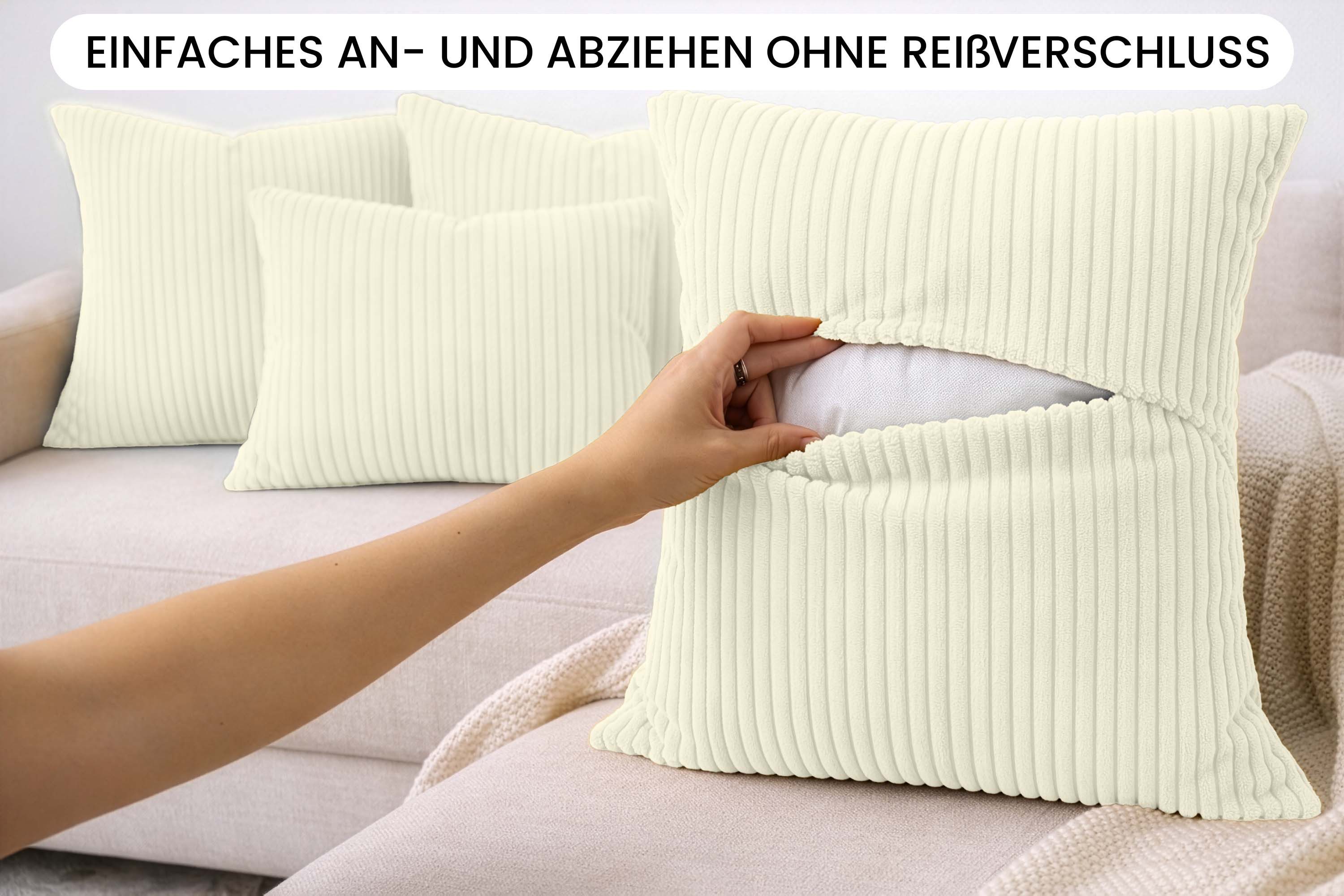 Amilian Dekokissen Sofakissen Cord-Optik 4er Set mit Füllung 2x 40x40 + 2x 35x45 cm, mit Füllung, Hotelverschluss, formstabil – Bild 5 von 5