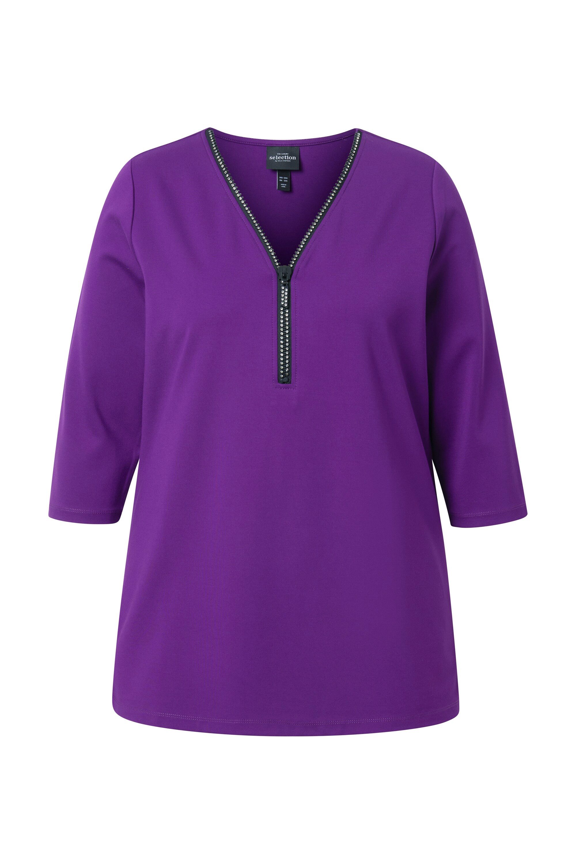 Ulla Popken T-Shirt Punto-Shirt A-Linie Zipper V-Ausschnitt 3/4-Arm günstig online kaufen
