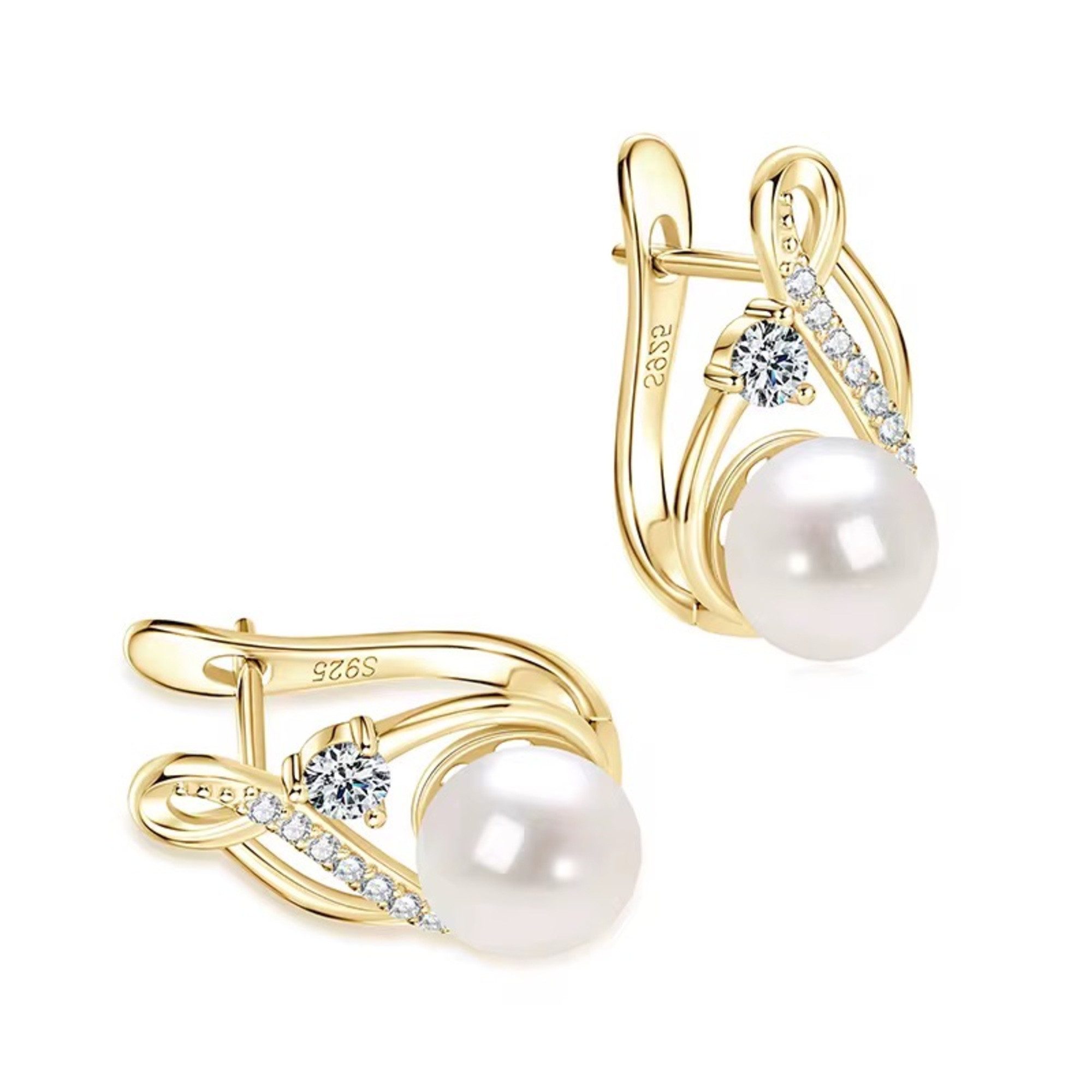 ROUGEMONT Perlenohrringe Moissanit Perlen Creolen Damen Süßwasserperle 925 sterling Silber, Moissanit mit außergewöhnlichem Glanz