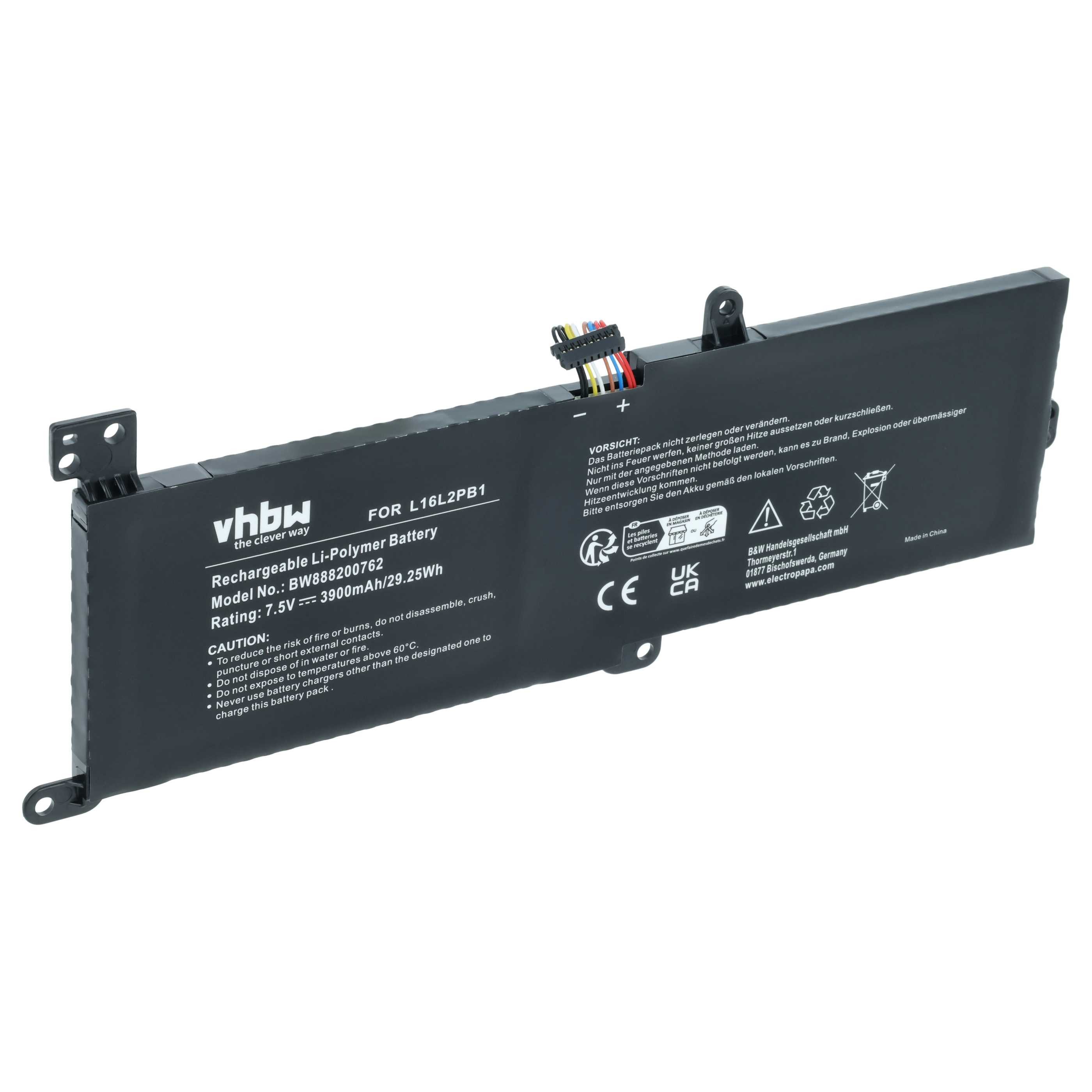 vhbw Akku Ersatz für Lenovo L16C2PB2, L16L2PB1, L16L2PB2, L16L2PB3, Laptop-Akku Akku Li-Polymer 3900 mAh (7,5 V, 1 St), Leistungsfähiger Austausch-Akku für Notebook, Wiederaufladbar, Jede