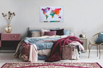 A.S. Création Leinwandbild Global Map, Weltkarte (1 St), Atlas Weltkarte Bunt Aquarell Keilrahmen Bild