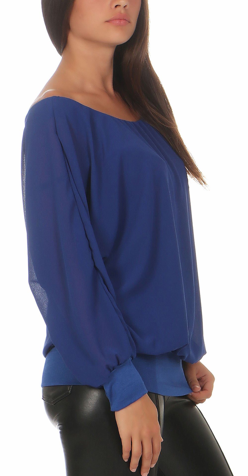 6291 than blau more mit Carmenausschnitt, Einheitsgröße Chiffonbluse malito fashion