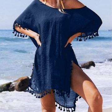 ZWY Strandkleid Damen Strandponcho Sommer Bikini Badeanzug Cover Up (1-tlg., Strandkleid mit Quasten MEHRWEG) Damen Badeanzug Kimono Langes Strandkleid
