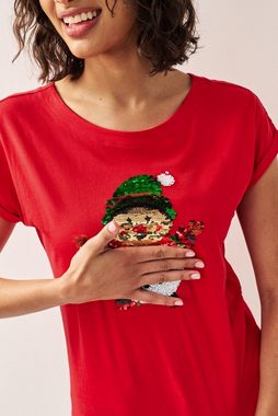 Next Paillettenshirt Weihnachtliches T-Shirt mit Wendepailletten (1-tlg)