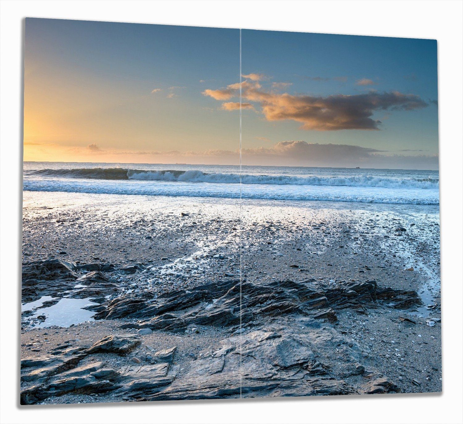 Wallario Herd-Abdeckplatte Einsamer Strand in Cornwall England, ESG-Sicherheitsglas, (Glasplatte, 2 tlg., inkl. 5mm Noppen), verschiedene Größen