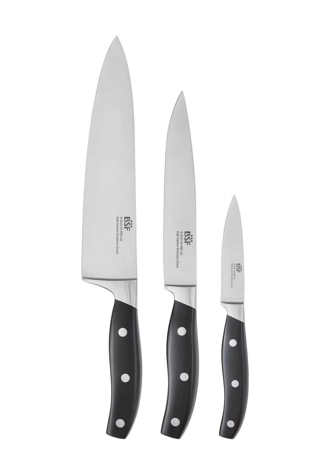 BSF Küchenmesser (3-tlg) BSF Daytona 3-tlg Schwarz Messerset,Kochmesser Messer-Set