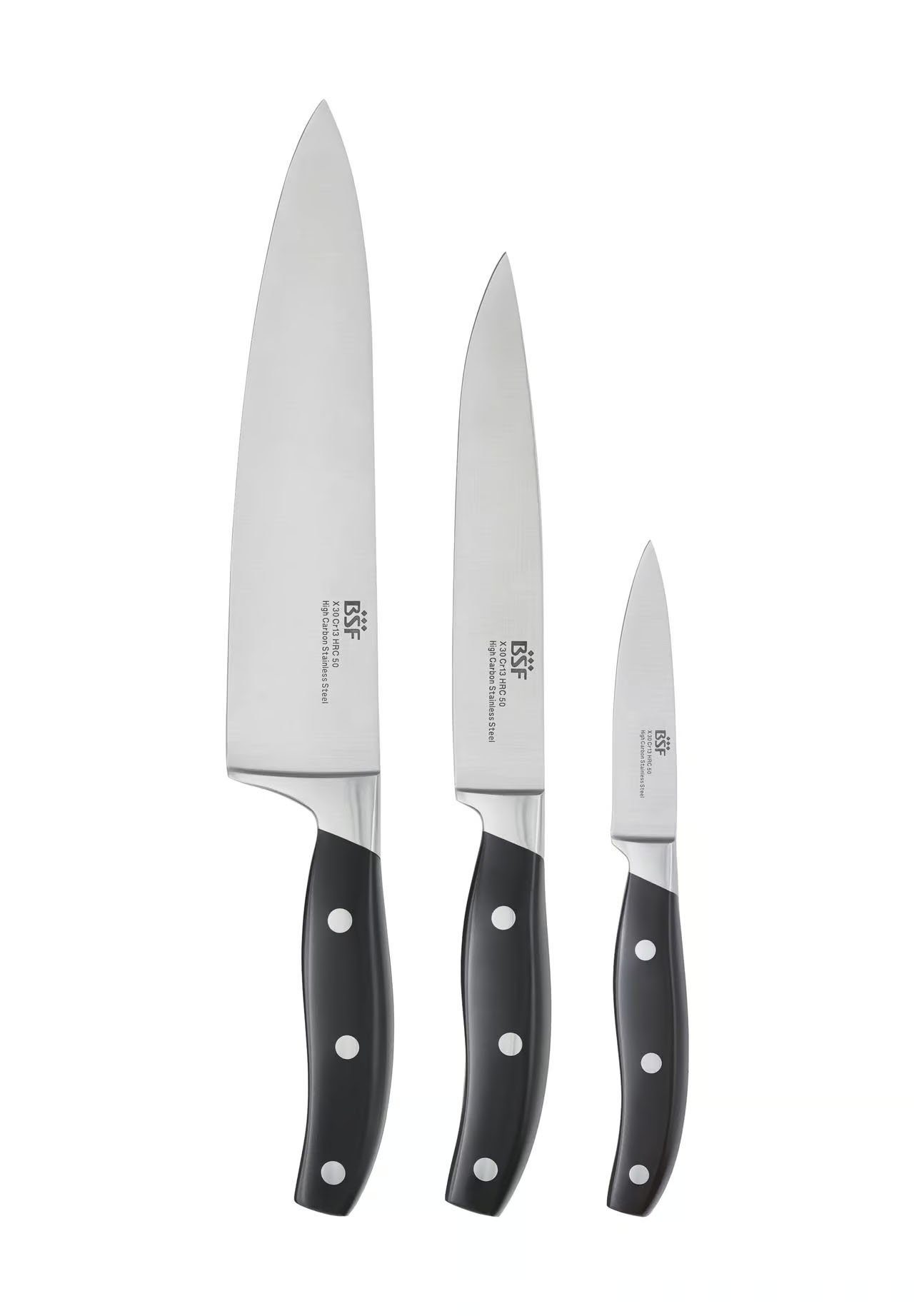Messer-Set BSF Daytona Messerset,Kochmesser Küchenmesser 3-tlg Schwarz