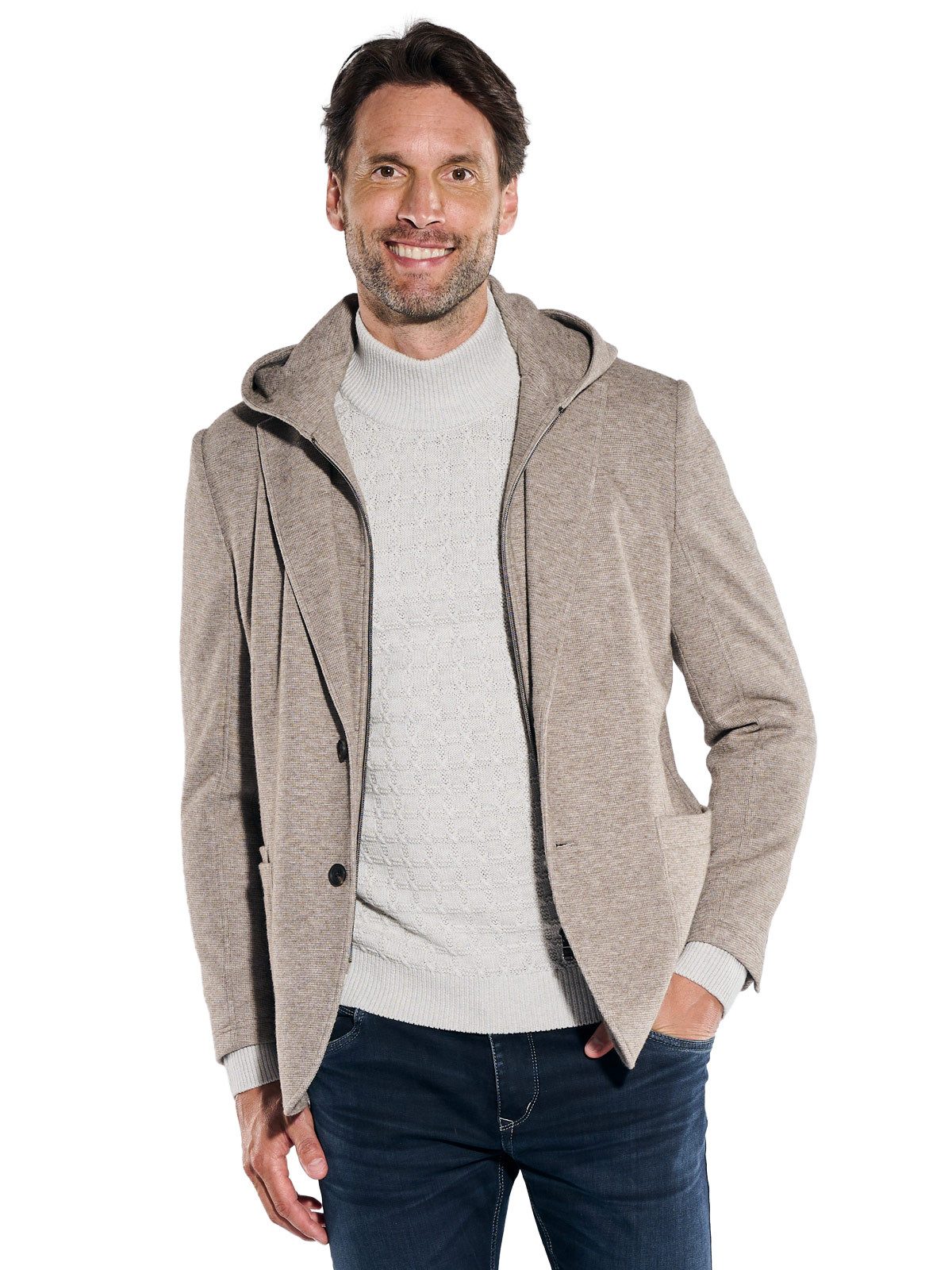 Engbers Sakko Herren Freizeit-Sakko mit abnehmbarem Inlet mit Kapuze, Beige