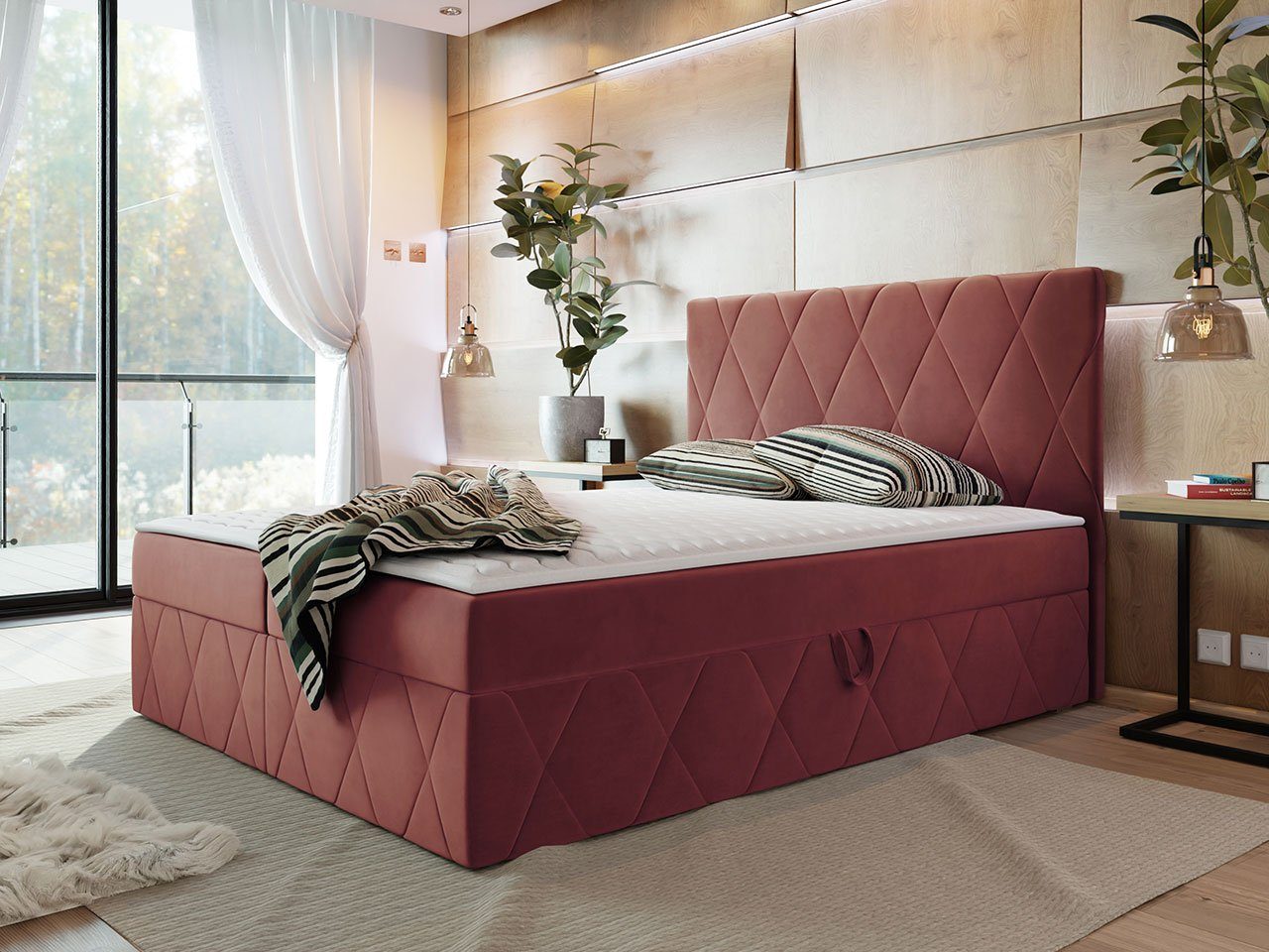MIRJAN24 Boxspringbett Simoti (mit Hauptmatratze, Topper), 140, 160, 180 / 200 cm, Doppelbett mit zwei Bettkästen