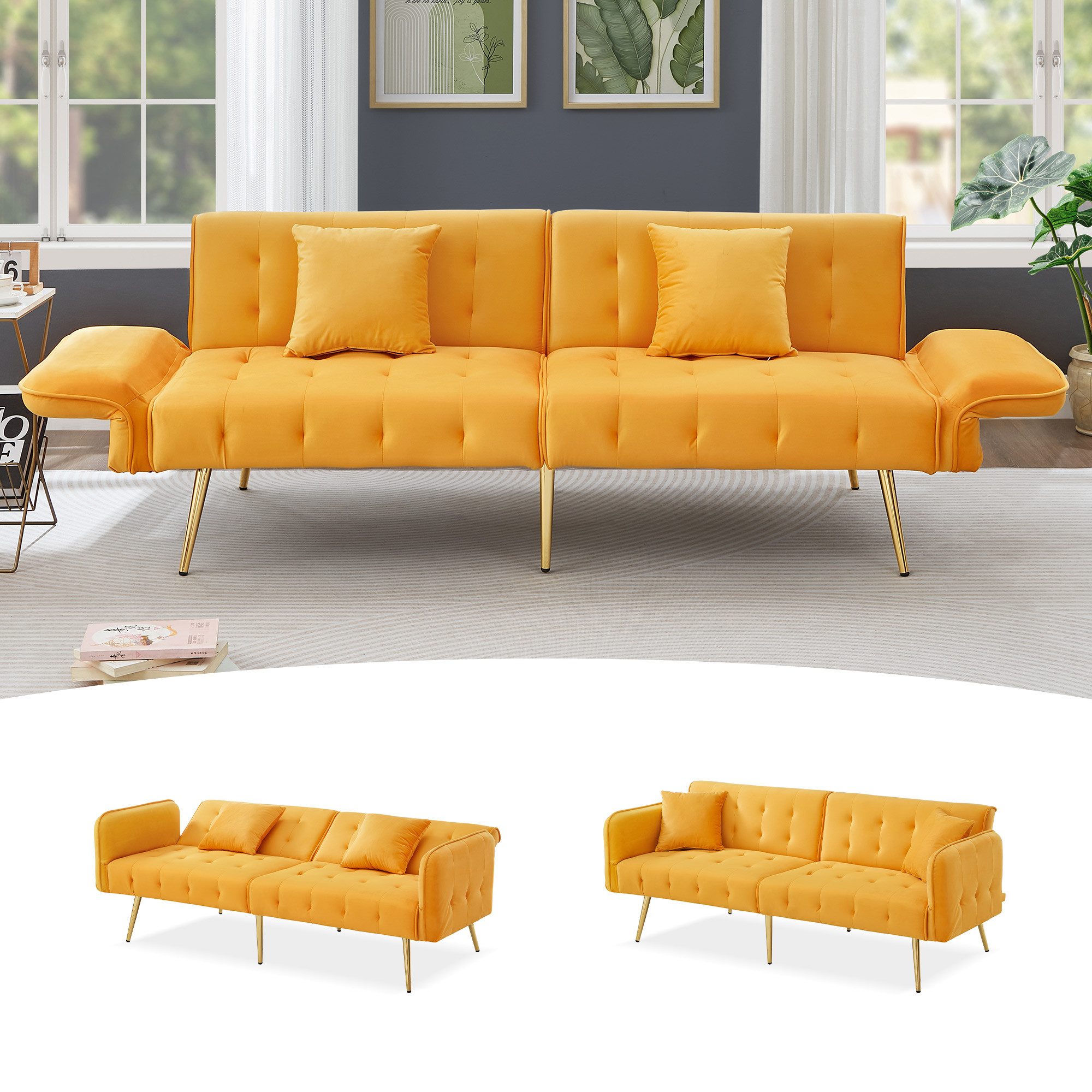 Schlafsofa mit bettfunktion,2-in-1-Wohnzimmersofa Klappsofa mit verstellbarer