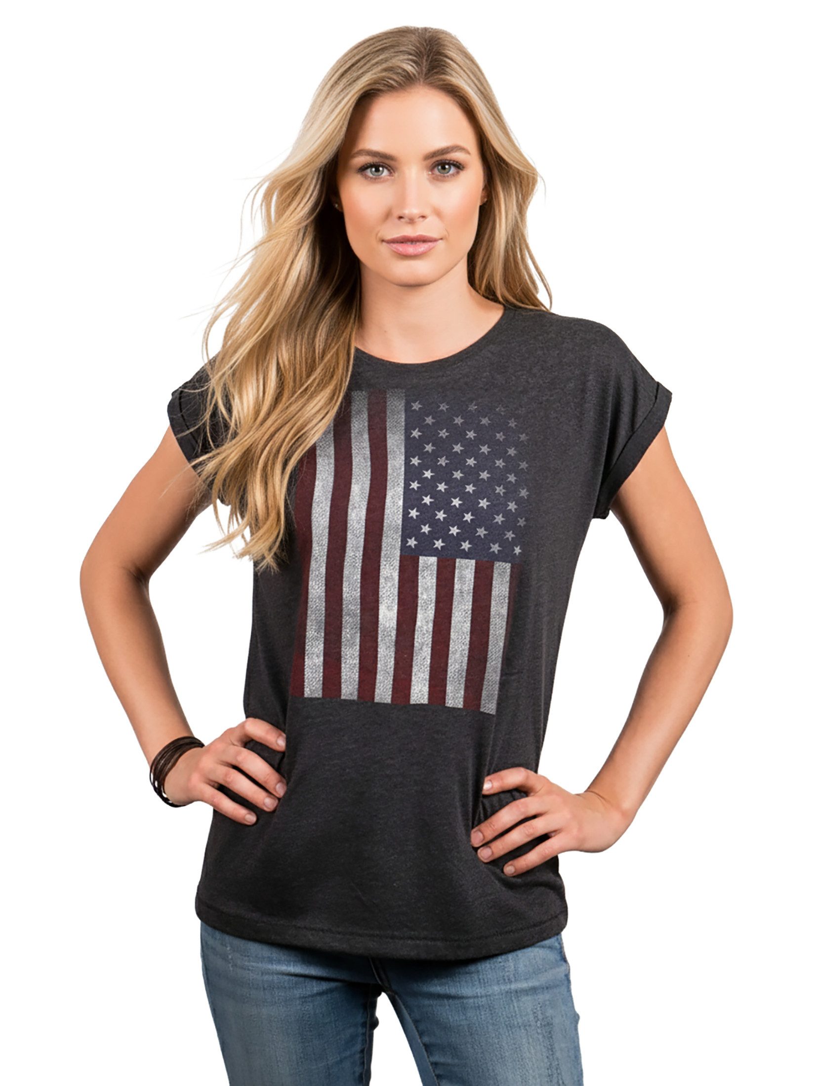 MAKAYA Print-Shirt Damen USA Flagge Vintage Amerika Fahne Tunika Top Sommer Oberteile (Kurzarm, schwarz, grau, blau) große Größen