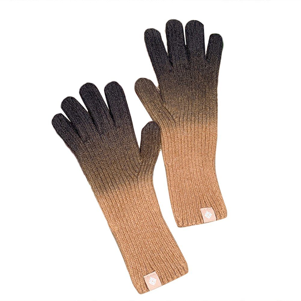 Strickhandschuhe Braun ManKle Fingerhandschuhe Strick Winter Handschuhe Farbverlauf Touchscreen