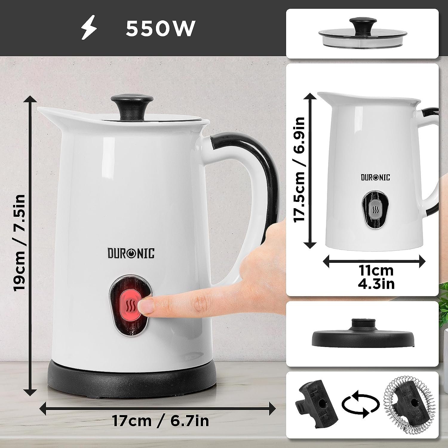 Duronic Milchaufschäumer, MF130 Automatischer Milchaufschäumer, 240 ml Behälter mit Induktion