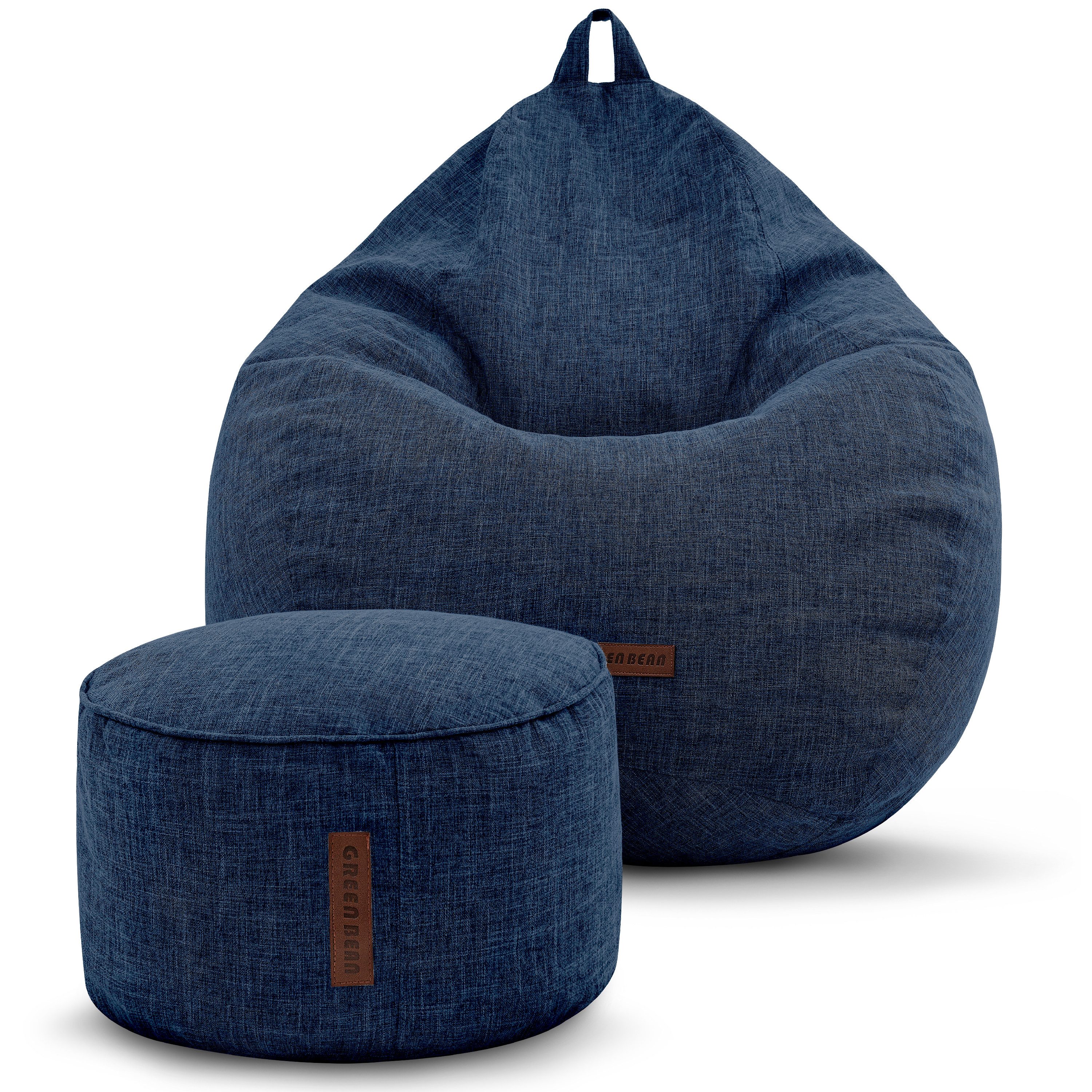 Green Bean Sitzsack Home-Linen (2er Set Indoor Sitzsack (80 x 90 x 50 cm) + Sitzpouf (25 x 45 cm) mit EPS-Perlen Füllung -, Fußhocker Fußkissen Sitz-pouf Bodenkissen Liegekissen), Sitzkissen Lounge Chair Sitzhocker Relax-Sessel Bean Bag