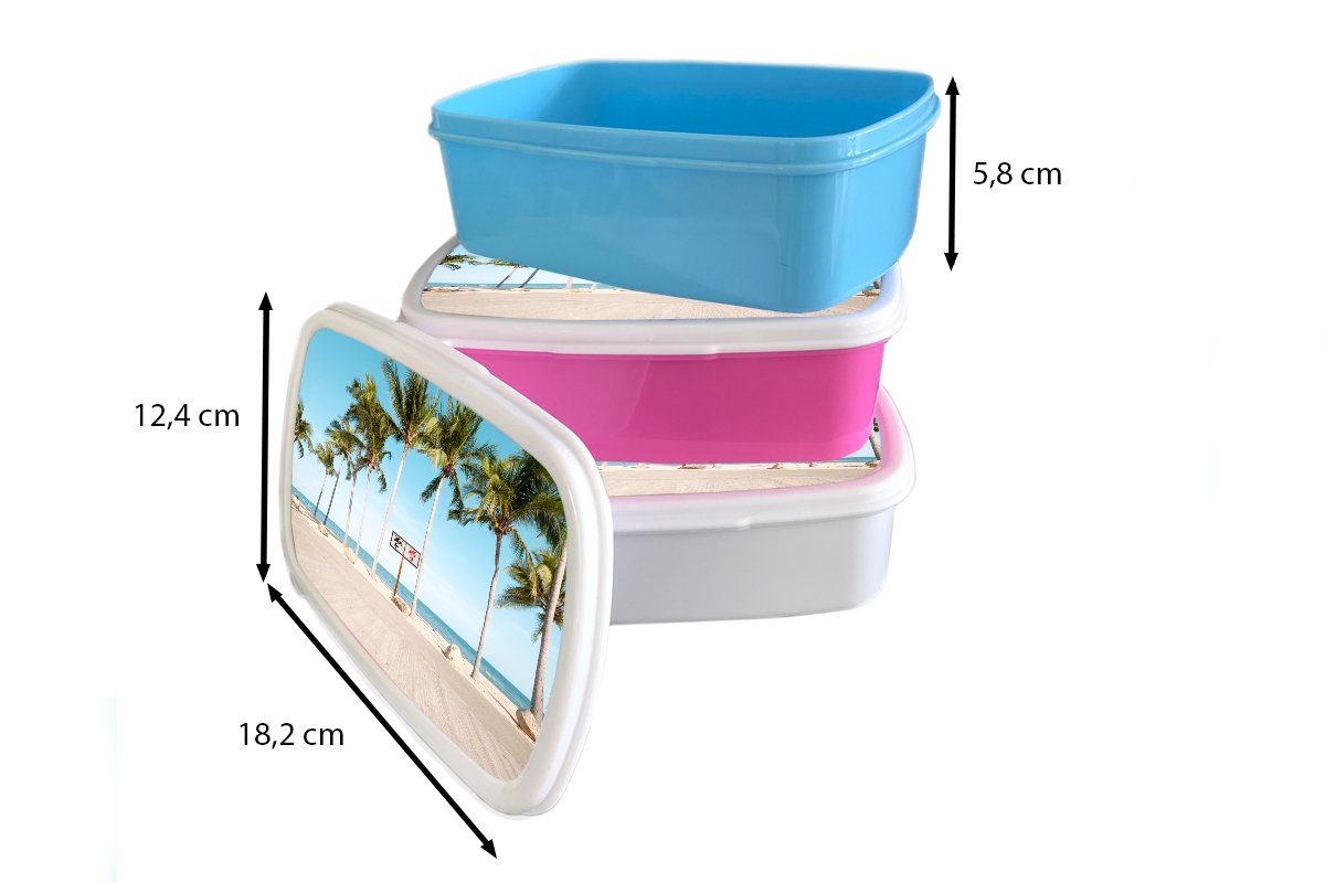 - (2-tlg), Mädchen, Kunststoff Lunchbox Brotdose Erwachsene, Sommer, für - rosa Kunststoff, Snackbox, Strand Kinder, Brotbox Palme MuchoWow