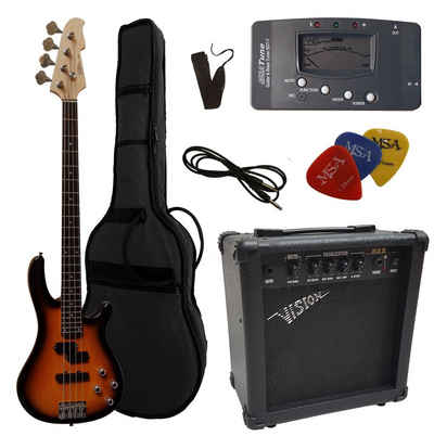 MSA E-Bass Set Elektrobass im 30 Watt Set, Gigbag, Band, Stimmgerät, Pleks, E-Bass JB