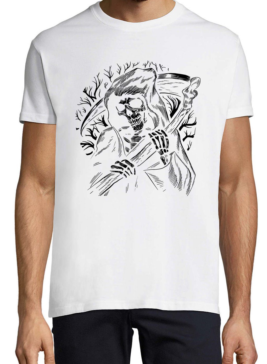 Youth Designz T-Shirt Reaper Sensenmann Frontprint mit Weiß trendigem Shirt Herren