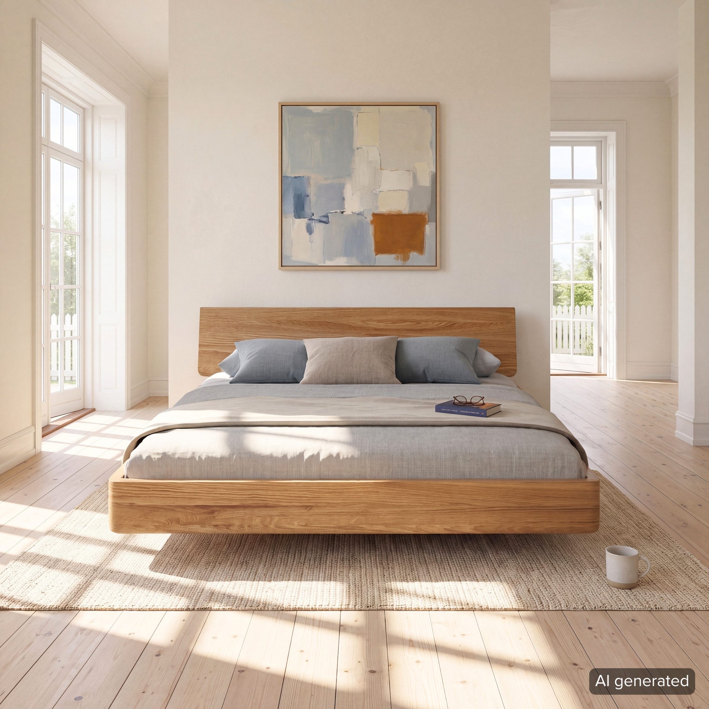 Visby Holzbett Lena (2-tlg., Eichenbett mit schwebender effekt), 160/200, Eiche - lackiert, Naturfarben