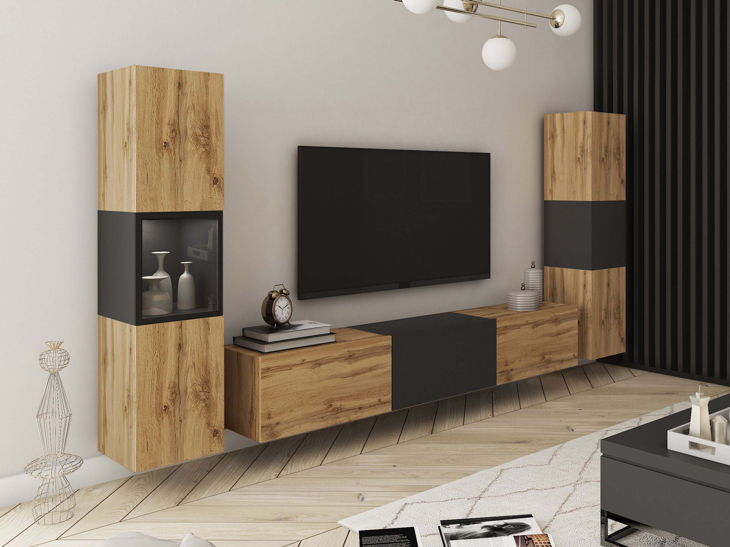 MIRJAN24 Wohnwand Berlin III, (3er-Set, 2x Vitrine, TV-Lowboard), Beleuchtung als Option