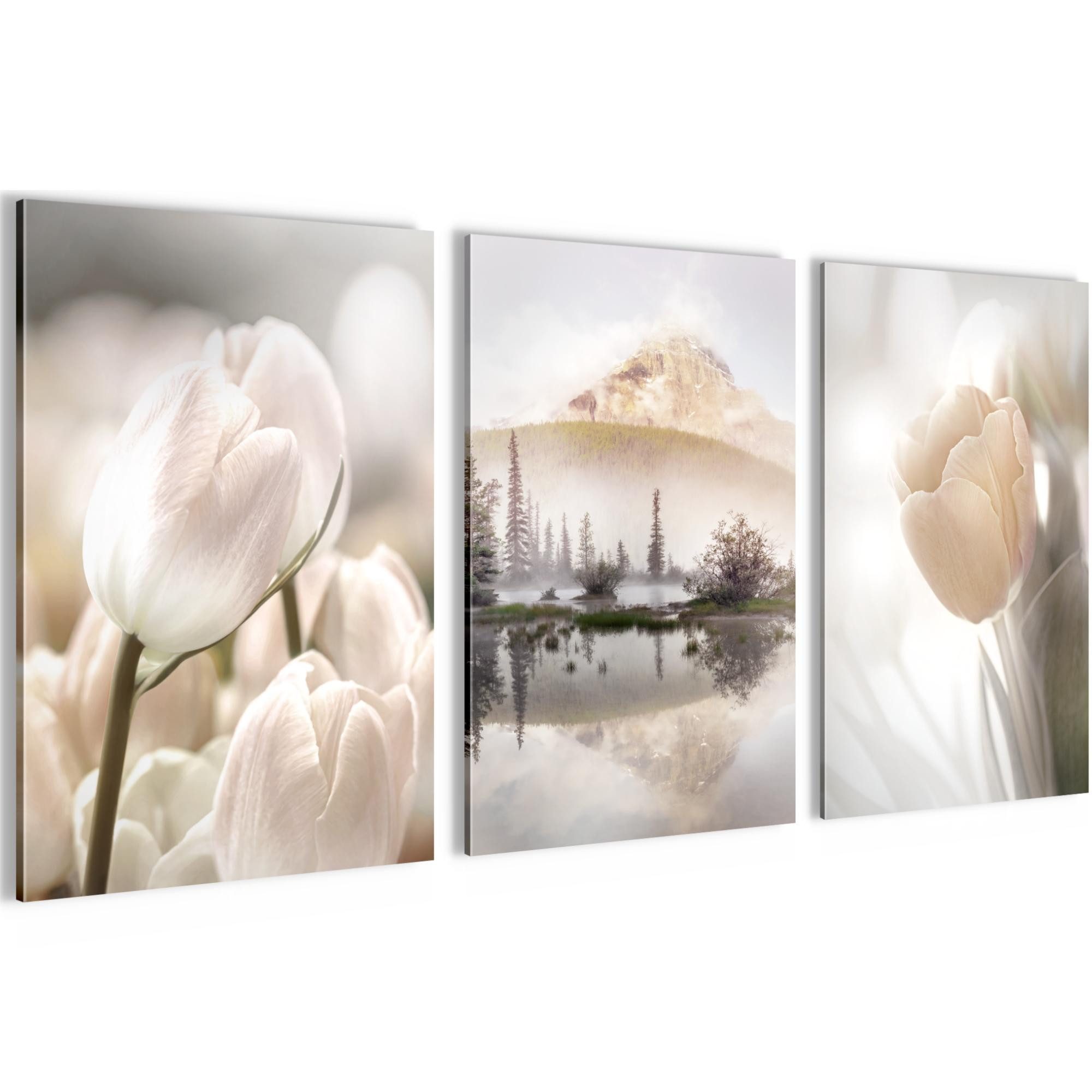 Novart Wandbild Bilder Natur Landschaft Blumen AUFHÄNGFERTIG Flur Deko N0358, 40 x 60 cm - 3 Bilder