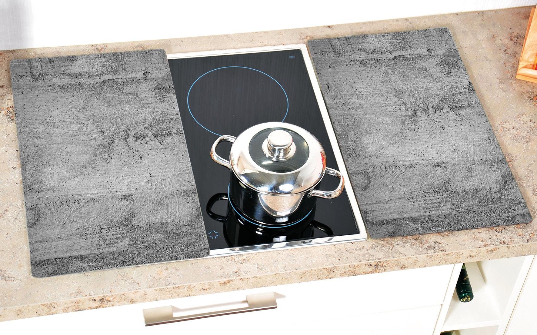KESPER® Schneide- und Abdeckplatte Herdabdeckplatte, Motiv: Beton, ESG-Sicherheitsglas, (Set, 2 tlg), Mit 6 Elastikfüßen je Platte