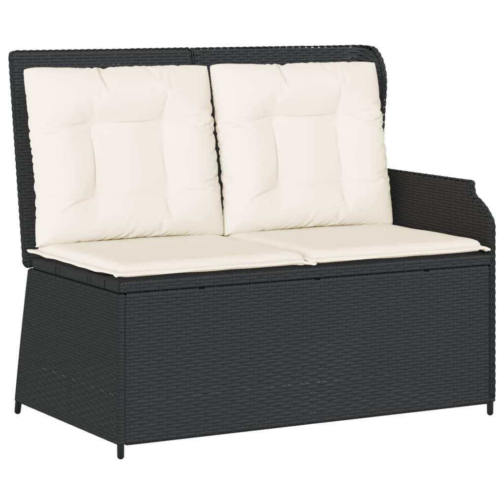 Loungesofa Gartenbank Verstellbar mit Kissen Schwarz Poly Rattan