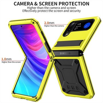 Wigento Handyhülle Für Samsung Galaxy Z Flip4 5G Stoßfeste Metall Design Handy Tasche Hülle Etuis Gelb